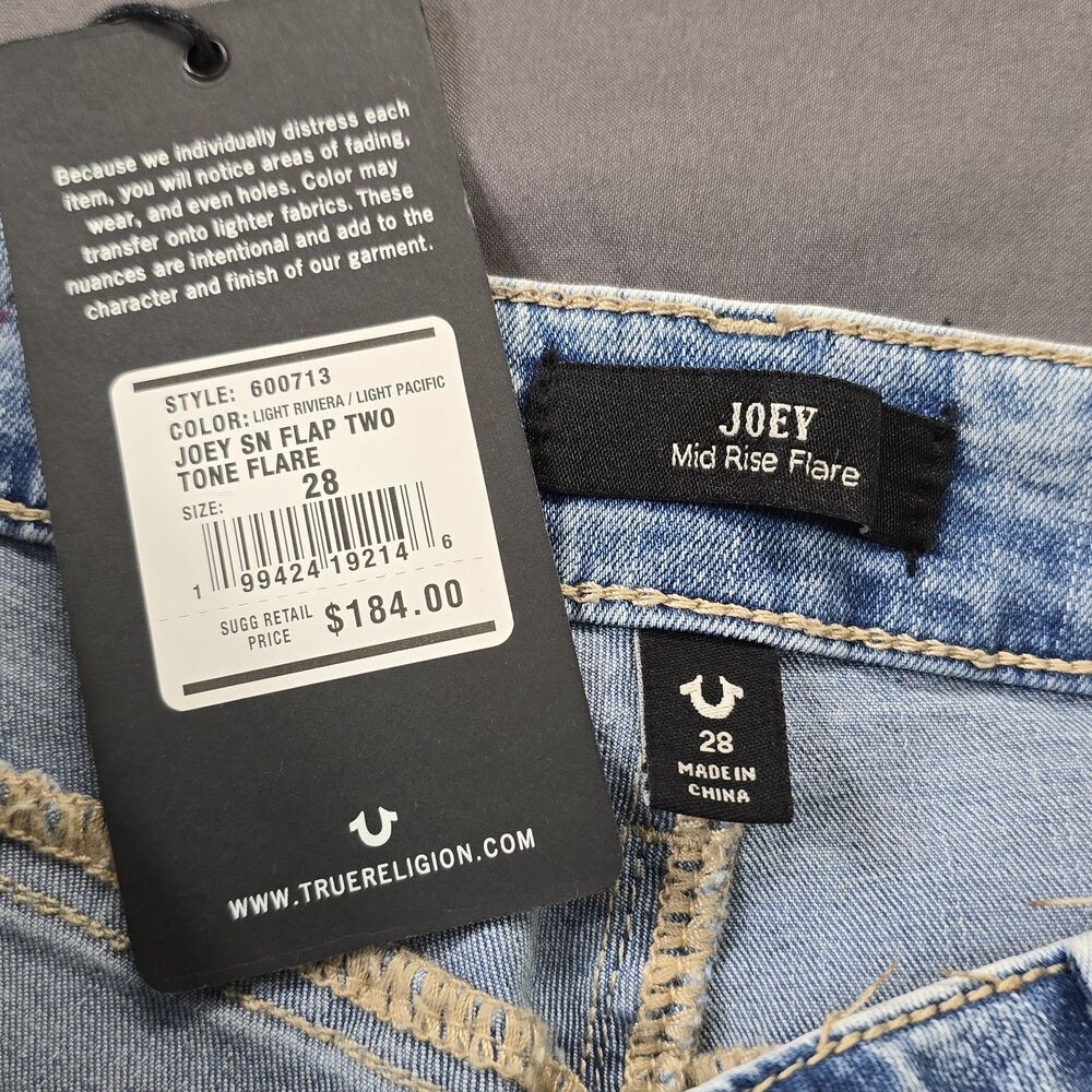 True Religion Joey Mid Rise Two-tone Flap Flare Womens Jeans Size 28 NEW - Picture 11 of 16